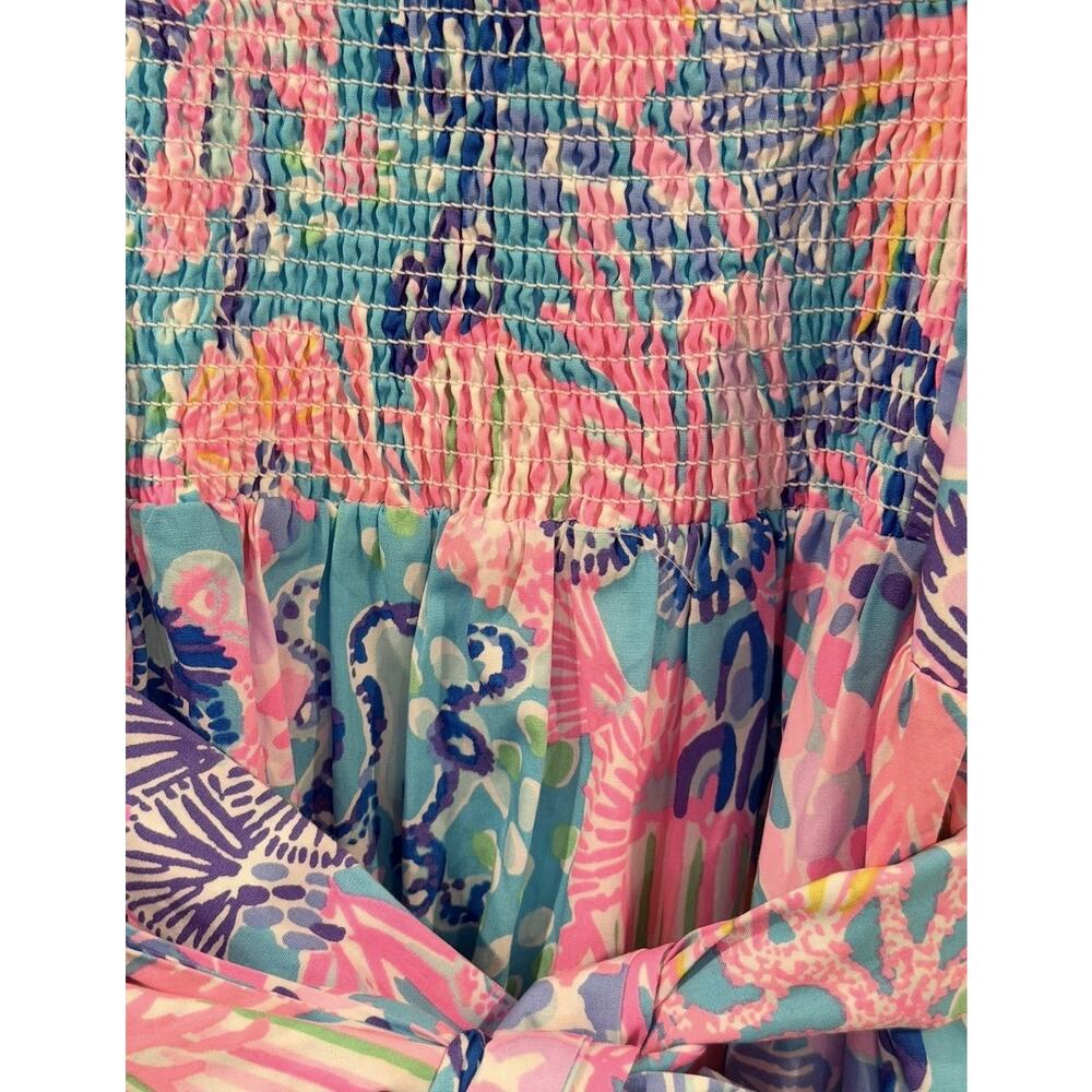 Lilly Pulitzer Edith Midi Dress Sz 2 Splendor in the Sand Colorful Floral Vaca - Picture 11 of 16